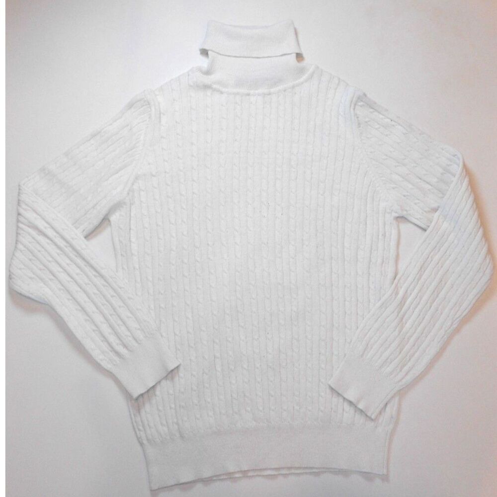 Palladium Women's Classic Cable Knit Turtleneck Sweater - White - Size Large (L)